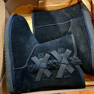 Black Suede Boots with Bow Detail